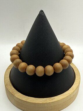 Round Brown Sandalwood Beaded Bracelet Zen Minimalist Boho Wood Mala Bangle